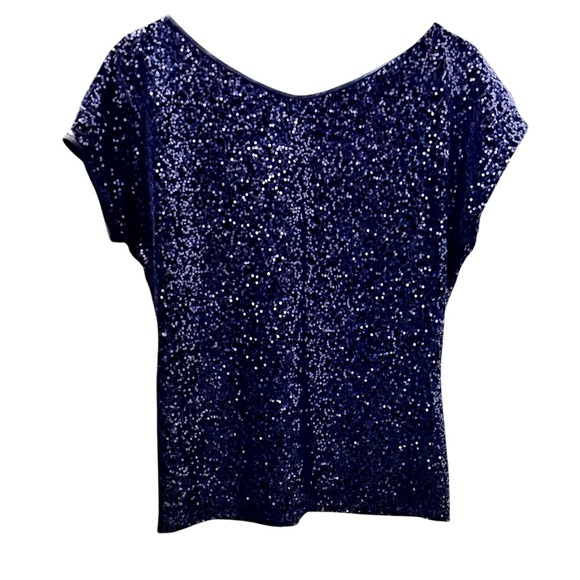 Armani Collezioni Midnight Blue Sequin Short Sleeve Top Evening Wear Size 12 - Picture 3 of 9